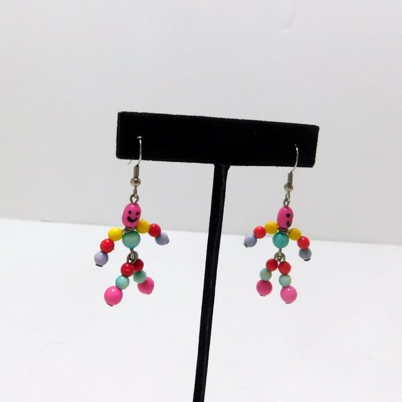 Anthropomorphic Beaded Figure Dangle Earrings - Picture 2 of 6